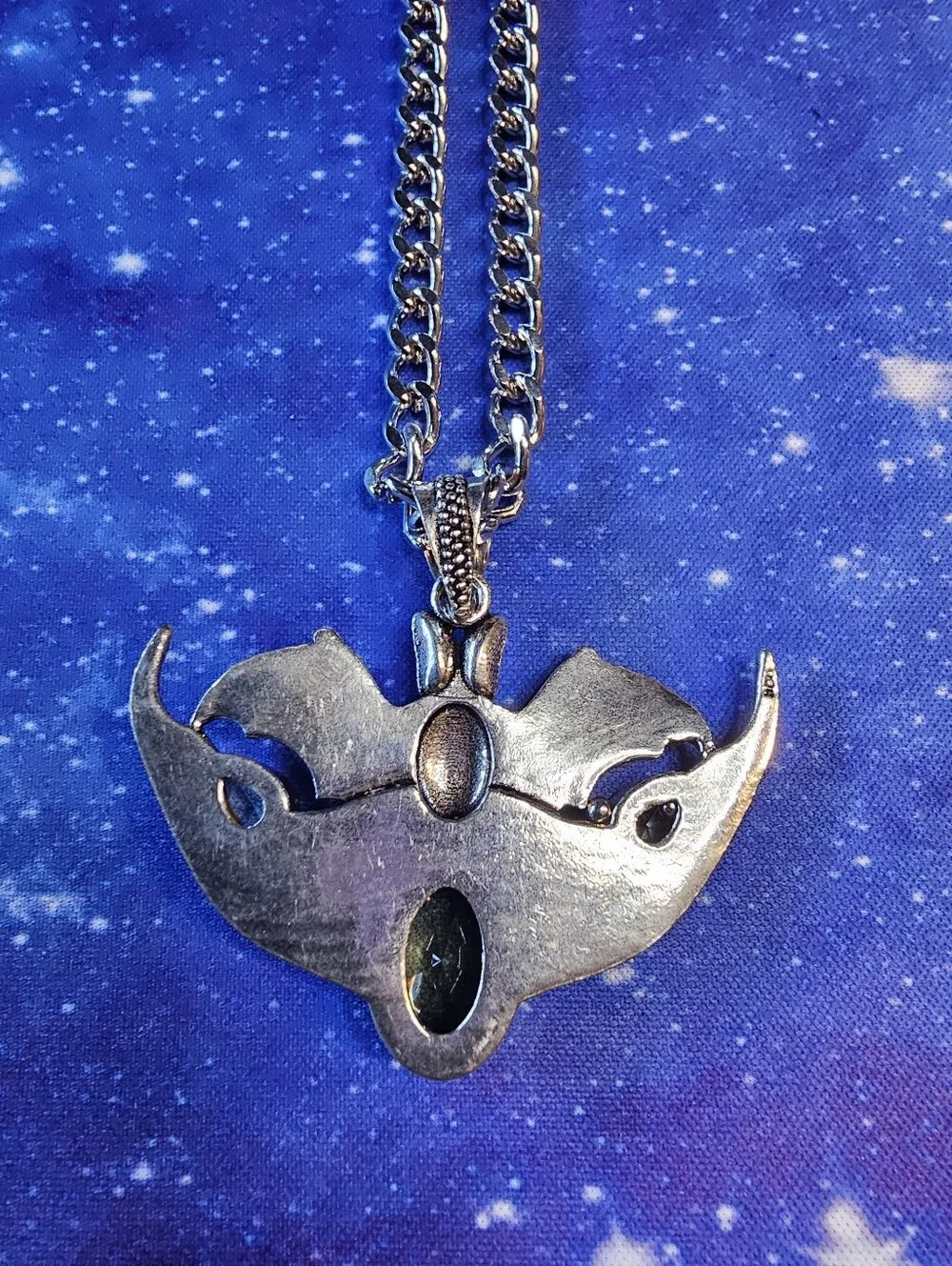 Bat Pendant Necklace with Amber Colored Crystals